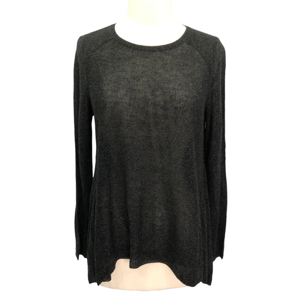 Eileen Fisher Sz S Gray Tencel Merino Wool Open Knit Sweater High Low Long Line - Picture 1 of 9